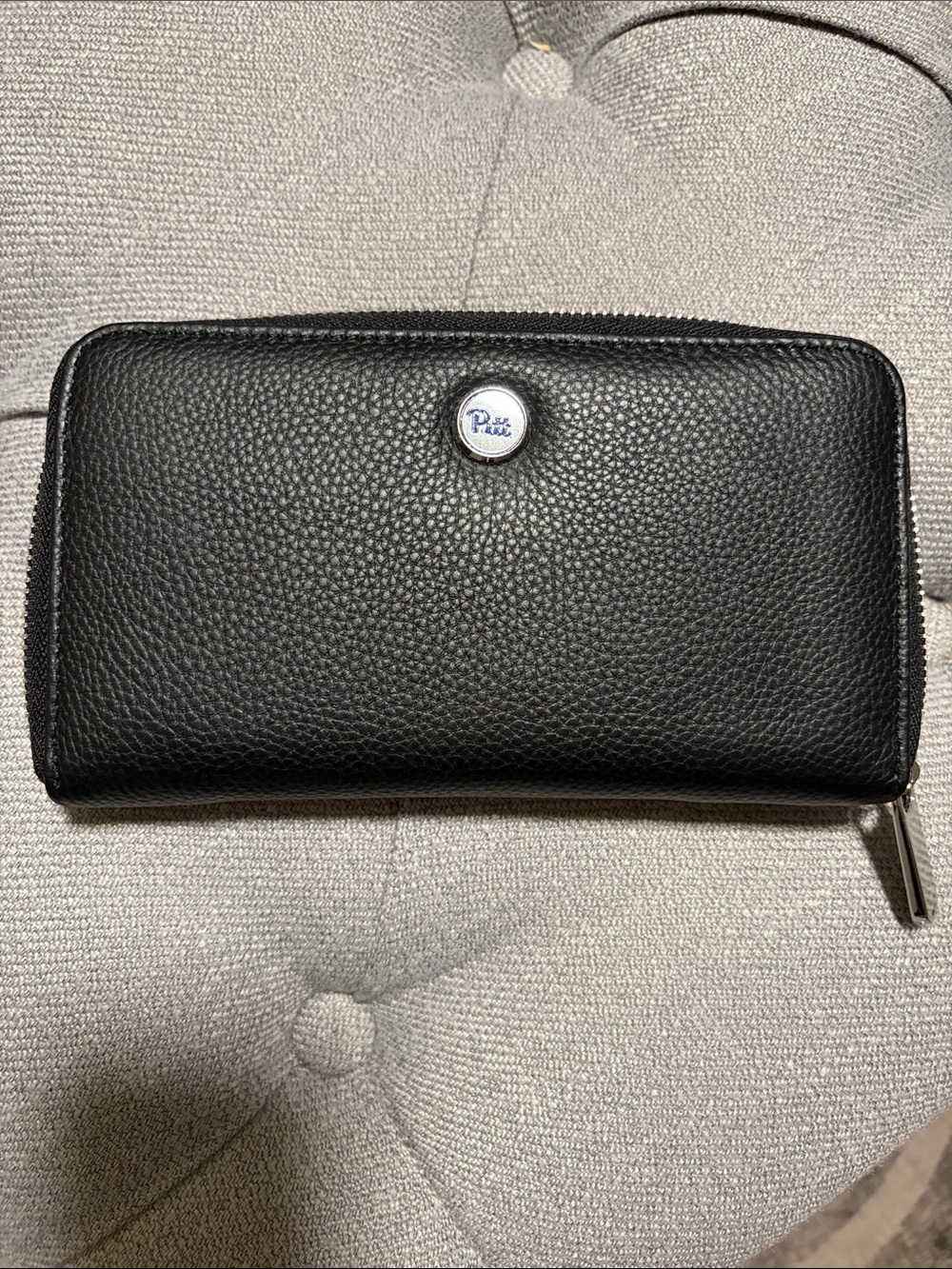Black Zip-Around Wallet with Metal Pitt Logo
